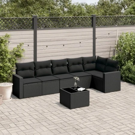 Set de comedor de jardín 7 pzas y cojines ratán sintético negro by , Garden sets - Ref: Foro24-3218985, Price: 460,03 €, Disc...