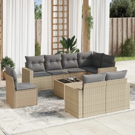 Set de sofás de jardín 9 pzas con cojines ratán sintético beige by , Modular outdoor sofas - Ref: Foro24-3251586, Price: 666,...