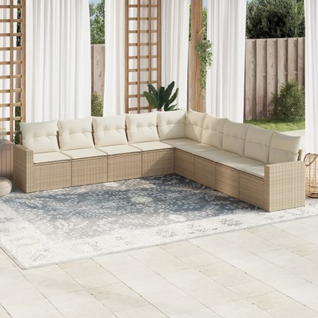 Set de sofás de jardín 9 pzas con cojines ratán sintético beige by , Garden sets - Ref: Foro24-3219078, Price: 571,83 €, Disc...