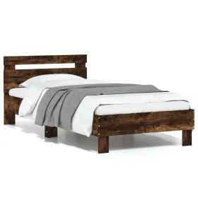 Smoked oak engineered wood bed with headboard 75x190 cm by , Beds and slatted bases - Ref: Foro24-838572, Price: 63,83 €, Dis...