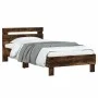 Smoked oak engineered wood bed with headboard 75x190 cm by , Beds and slatted bases - Ref: Foro24-838572, Price: 63,83 €, Dis...