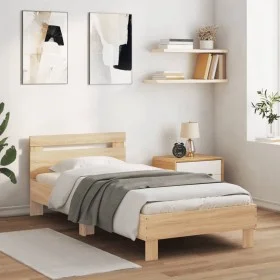 Sonoma oak engineered wood bed with headboard 75x190 cm by , Beds and slatted bases - Ref: Foro24-838570, Price: 71,01 €, Dis...