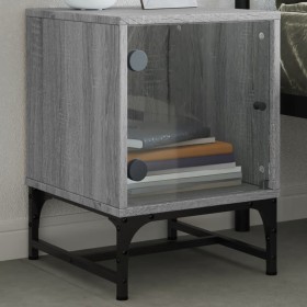 Mesita de noche con puerta de vidrio gris Sonoma 35x37x50 cm by , Nightstands - Ref: Foro24-836528, Price: 28,40 €, Discount: %