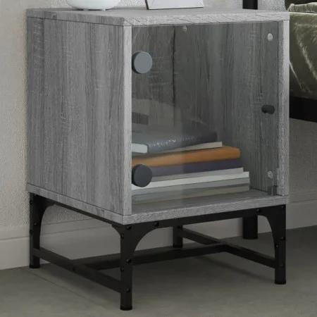 Mesita de noche con puerta de vidrio gris Sonoma 35x37x50 cm de , Mesitas de noche - Ref: Foro24-836528, Precio: 28,11 €, Des...