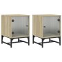 Mesitas noche con puertas vidrio 2 uds roble Sonoma 35x37x50 cm de , Mesitas de noche - Ref: Foro24-836523, Precio: 54,10 €, ...
