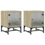 Mesitas noche con puertas vidrio 2 uds roble Sonoma 35x37x50 cm by , Nightstands - Ref: Foro24-836523, Price: 45,56 €, Discou...