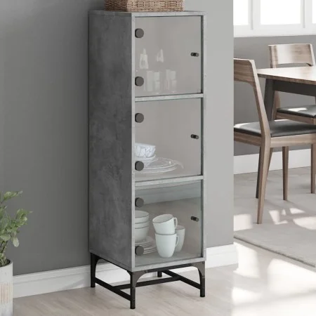 Aparador con puertas de vidrio gris hormigón 35x37x120 cm de , Aparadores - Ref: Foro24-836563, Precio: 70,40 €, Descuento: %