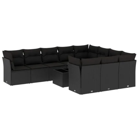 Set de sofás de jardín 11 pzas y cojines ratán sintético negro by , Garden sets - Ref: Foro24-3250064, Price: 662,92 €, Disco...