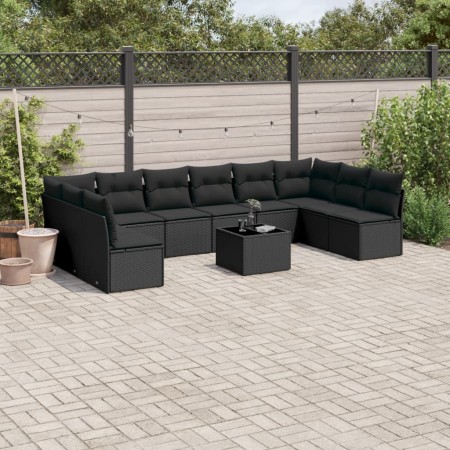 Set de sofás de jardín 11 pzas y cojines ratán sintético negro by , Garden sets - Ref: Foro24-3249934, Price: 644,91 €, Disco...