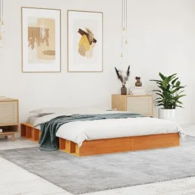 Solid wax brown pine wood bed frame 135x190 cm by , Beds and slatted bases - Ref: Foro24-844435, Price: 115,28 €, Discount: %