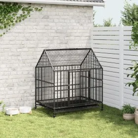 Hundekäfig mit Rädern aus schwarzem feuerverzinktem Stahl von , Hundehütten - Ref: Foro24-172208, Preis: 153,49 €, Rabatt: %