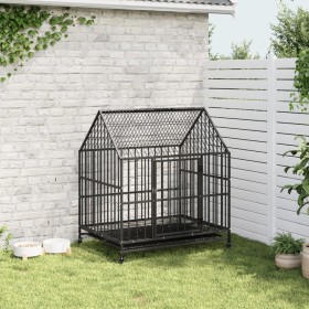 Jaula para perros con ruedas acero galvanizado negro de , Casetas para perros - Ref: Foro24-172208, Precio: 157,28 €, Descuen...