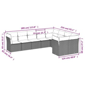 Set de sofás de jardín 8 piezas y cojines ratán sintético negro