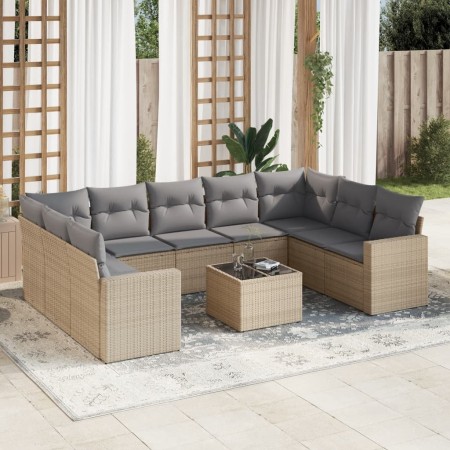 Gartensofa-Set mit beigen Kissen, 10-teilig, synthetisches Rattan von , Modulare Sofas für den Außenbereich - Ref: Foro24-325...