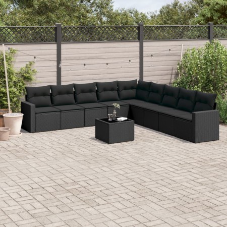 Gartensofa-Set 10-teilig mit schwarzen synthetischen Rattankissen von , Gartensets - Ref: Foro24-3219085, Preis: 610,81 €, Ra...