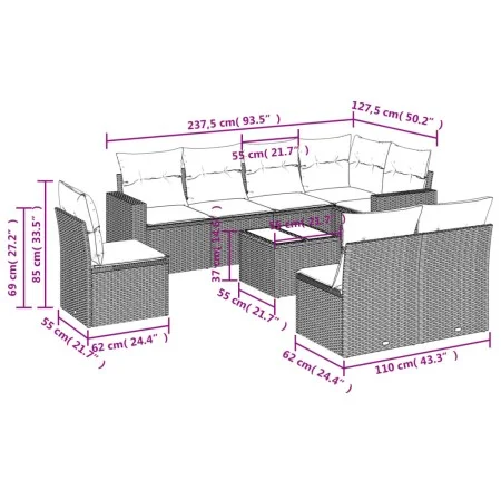 8-piece garden sofa set and black synthetic rattan cushions by , Garden sets - Ref: Foro24-3219066, Price: 522,20 €, Discount: %
