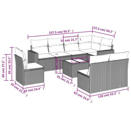 8-teiliges Gartensofa-Set und schwarze synthetische Rattankissen von , Gartensets - Ref: Foro24-3219066, Preis: 493,74 €, Rab...