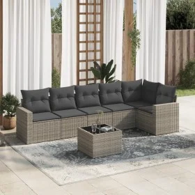 7-piece garden sofa set with gray PE rattan cushions by , Garden sets - Ref: Foro24-3218990, Price: 416,09 €, Discount: %