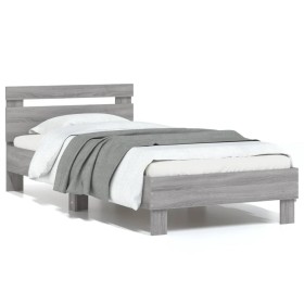 Sonoma gray engineered wood bed with headboard 75x190 cm by , Beds and slatted bases - Ref: Foro24-838573, Price: 81,12 €, Di...