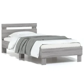 Sonoma gray engineered wood bed with headboard 75x190 cm by , Beds and slatted bases - Ref: Foro24-838573, Price: 79,82 €, Di...