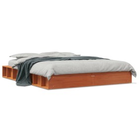 Estructura de cama madera maciza pino marrón cera 120x200 cm