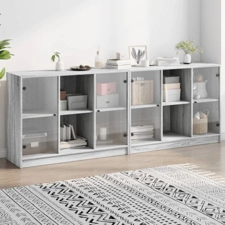 Estantería con puertas madera gris Sonoma 204x37x75 cm de , Librerías y estanterías - Ref: Foro24-3206536, Precio: 197,97 €, ...