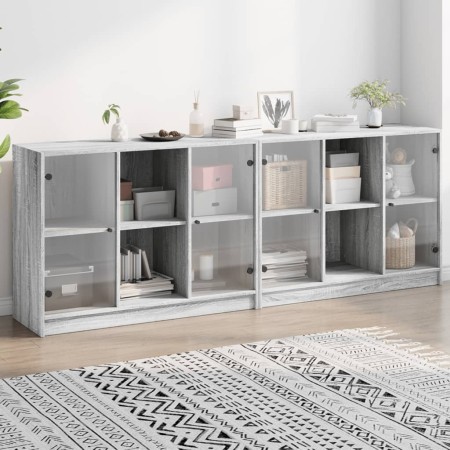 Sonoma graues Holzregal mit Türen 204x37x75 cm von , Bücherregale und Regale - Ref: Foro24-3206536, Preis: 200,35 €, Rabatt: %