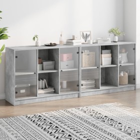 Shelving with gray engineered wood doors 204x37x75 cm by , Bookcases and shelves - Ref: Foro24-3206534, Price: 190,14 €, Disc...