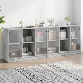 Shelving with gray engineered wood doors 204x37x75 cm by , Bookcases and shelves - Ref: Foro24-3206534, Price: 187,17 €, Disc...