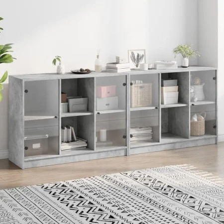 Regal mit Türen aus grauem Holzwerkstoff, 204 x 37 x 75 cm von , Bücherregale und Regale - Ref: Foro24-3206534, Preis: 187,56...