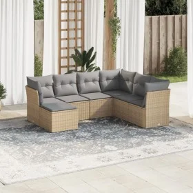 Set of 7-piece garden sofas and beige synthetic rattan cushions by , Garden sets - Ref: Foro24-3249828, Price: 433,74 €, Disc...