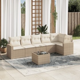 7-teiliges Gartensofa-Set und beige synthetische Rattankissen von , Gartensets - Ref: Foro24-3218988, Preis: 452,93 €, Rabatt: %