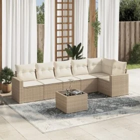 7-teiliges Gartensofa-Set und beige synthetische Rattankissen von , Gartensets - Ref: Foro24-3218988, Preis: 471,21 €, Rabatt: %