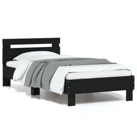 Estructura cama con cabecero madera ingeniería negra 75x190 cm de , Camas y somieres - Ref: Foro24-838569, Precio: 77,95 €, D...