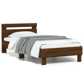 Oak brown engineered wood bed with headboard 75x190 cm by , Beds and slatted bases - Ref: Foro24-838574, Price: 77,16 €, Disc...