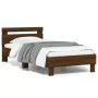 Oak brown engineered wood bed with headboard 75x190 cm by , Beds and slatted bases - Ref: Foro24-838574, Price: 77,16 €, Disc...