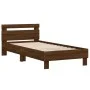 Oak brown engineered wood bed with headboard 75x190 cm by , Beds and slatted bases - Ref: Foro24-838574, Price: 77,16 €, Disc...
