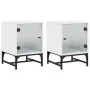 Mesitas de noche con puertas de vidrio 2 uds blanco 35x37x50 cm de , Mesitas de noche - Ref: Foro24-836519, Precio: 46,77 €, ...