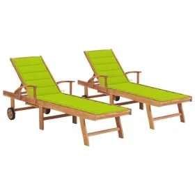 Tumbonas 2 unidades madera maciza teca con cojín verde chillón de , Tumbonas - Ref: Foro24-3073197, Precio: 582,59 €, Descuen...