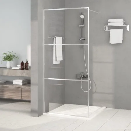 Silver transparent ESG glass shower screen 90x195 cm by , Shower walls and screens - Ref: Foro24-152116, Price: 149,63 €, Dis...