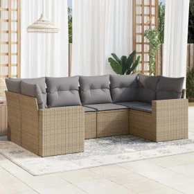 Garden sofa set with cushions 6 pieces beige synthetic rattan by , Modular outdoor sofas - Ref: Foro24-3251716, Price: 459,33...