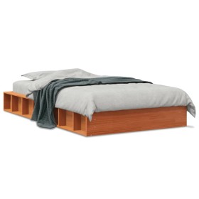 Estructura de cama madera maciza de pino marrón cera 75x190 cm