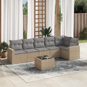 7-piece garden sofa set and beige synthetic rattan cushions by , Garden sets - Ref: Foro24-3218989, Price: 440,65 €, Discount: %