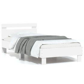 Estructura cama con cabecero madera ingeniería blanca 75x190 cm