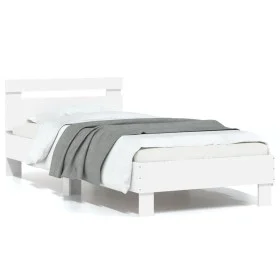 White engineered wood bed frame with headboard 75x190 cm by , Beds and slatted bases - Ref: Foro24-838568, Price: 68,07 €, Di...