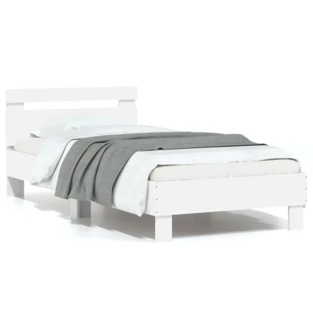 White engineered wood bed frame with headboard 75x190 cm by , Beds and slatted bases - Ref: Foro24-838568, Price: 68,07 €, Di...