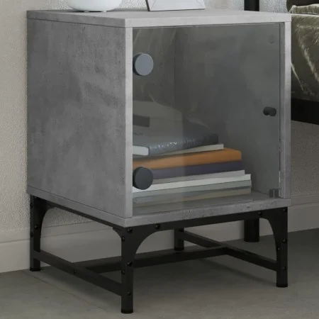 Mesita de noche con puerta de vidrio gris hormigón 35x37x50 cm de , Mesitas de noche - Ref: Foro24-836524, Precio: 27,42 €, D...