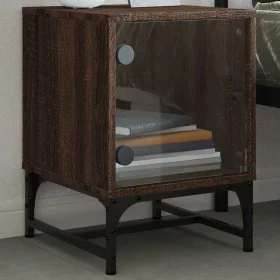 Bedside table with glass door brown oak 35x37x50 cm by , Nightstands - Ref: Foro24-836530, Price: 30,20 €, Discount: %