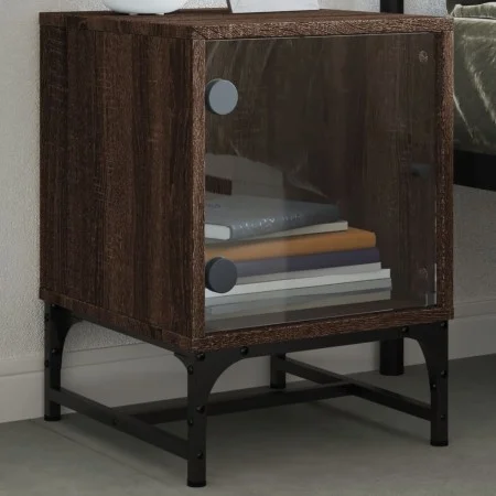 Mesita de noche con puerta de vidrio roble marrón 35x37x50 cm de , Mesitas de noche - Ref: Foro24-836530, Precio: 30,20 €, De...