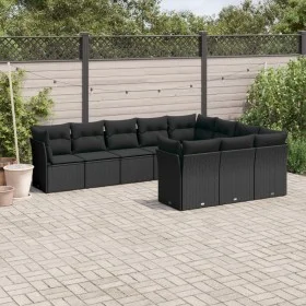 Gartensofa-Set 10-teilig mit schwarzen synthetischen Rattankissen von , Gartensets - Ref: Foro24-3250054, Preis: 609,43 €, Ra...